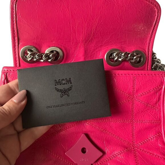 MCM Travia Quilted Shoulder Bag Pink Crushed Leather - Picture 6 of 6